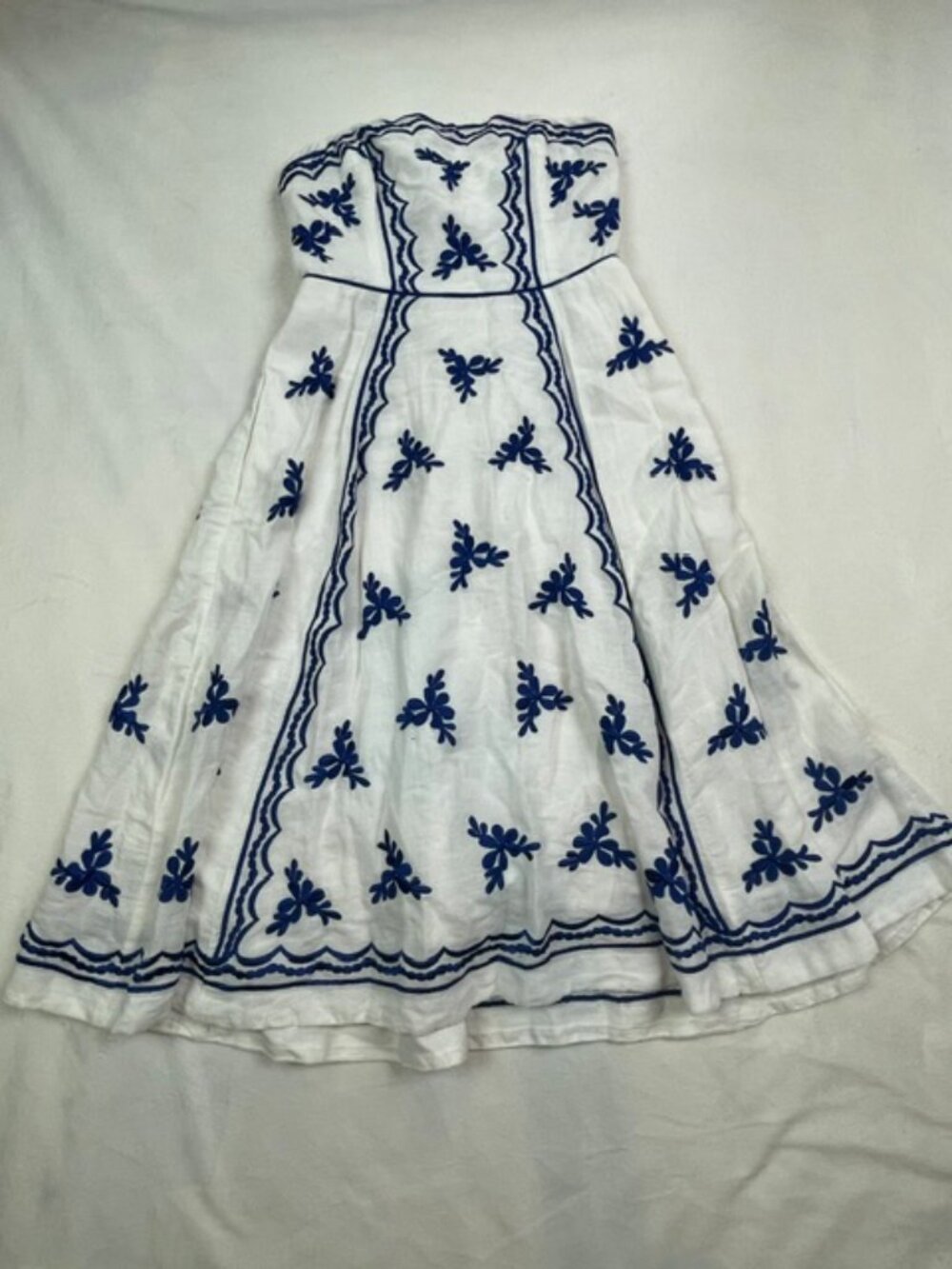 Anthropologie Women's Midi Dress Moulinette Soeurs Embroider, White Blue, Size 4